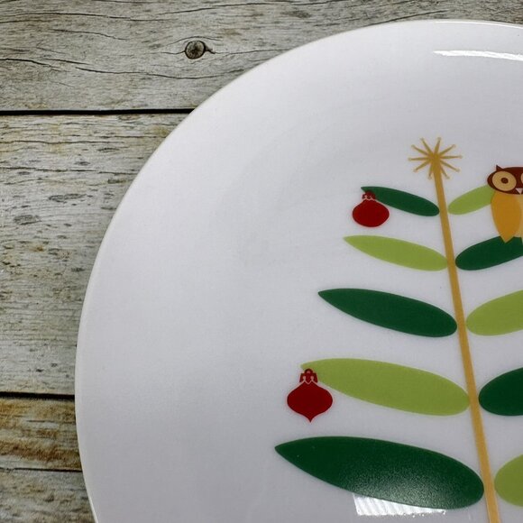 Rachael Ray HOLIDAY HOOT Christmas Tree Owl Stars Porcelain Salad Plates Set 4 - Picture 16 of 16